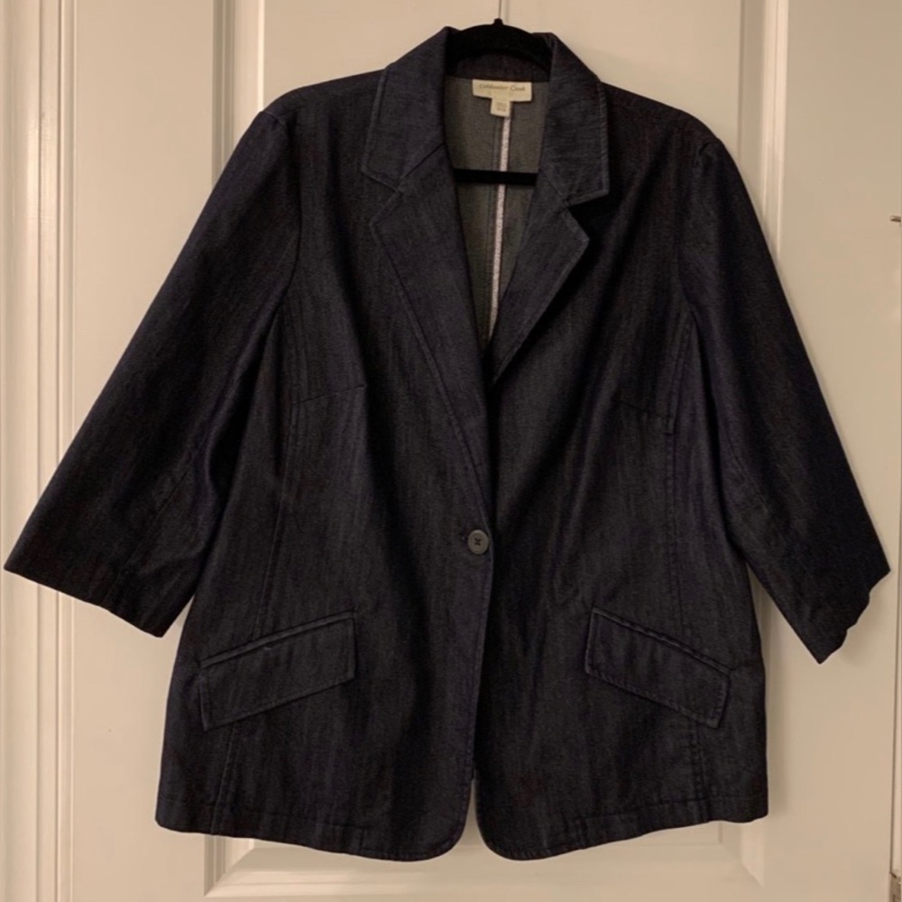 #252 - NWOT Coldwater Creek Brand Dark Wash Blue Denim Blazer Jacket, SIZE 18W